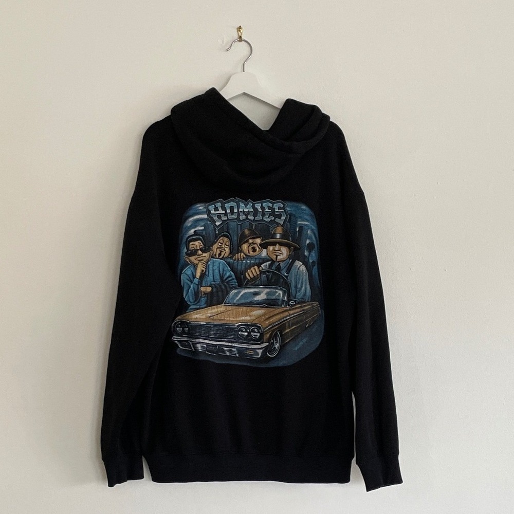 Vintage 90's Homies Lowrider Graphic Hoodie Black Mens Large Style Streetwear